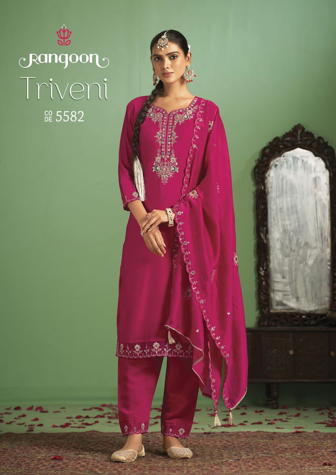 Triveni By Rangoon Silk Embroidery Designer Kurti Bottom With Dupatta Wholesale Shop In Surat
